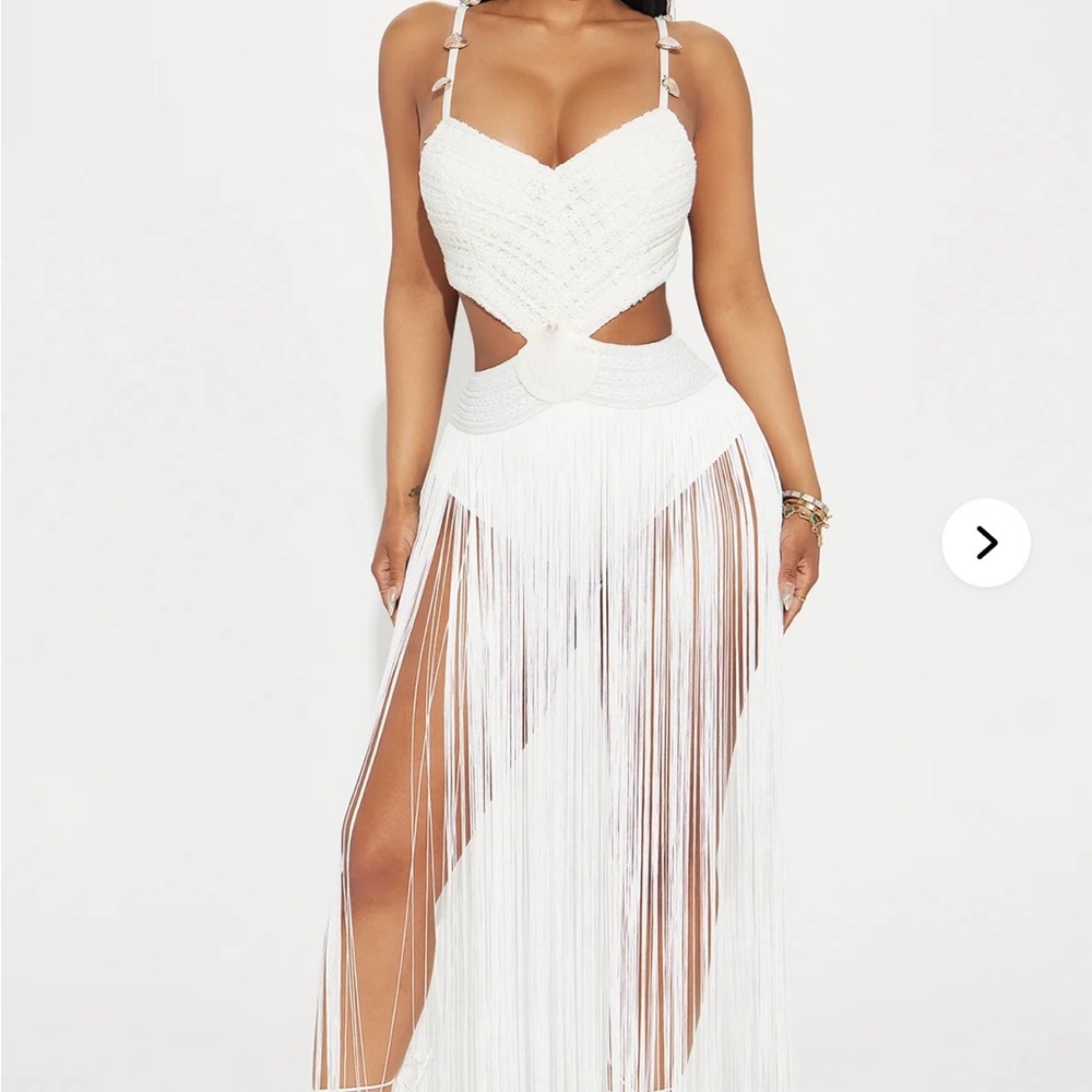 Fashion Nova White Fringe Cutout Dress